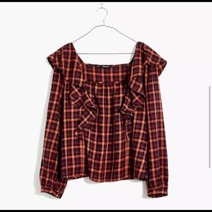 NWT Madewell plaid ruffled square-neck crop top size:xxl